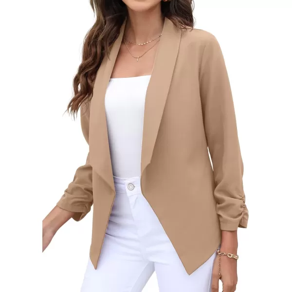 GRECERELLE Women's Blazer Suit Open Front Cardigan 3/4 Sleeve Fitted Jacket Casual Office Cropped Blazer
