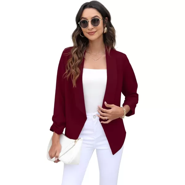 GRECERELLE Women's Blazer Suit Open Front Cardigan 3/4 Sleeve Fitted Jacket Casual Office Cropped Blazer