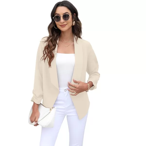 GRECERELLE Women's Blazer Suit Open Front Cardigan 3/4 Sleeve Fitted Jacket Casual Office Cropped Blazer