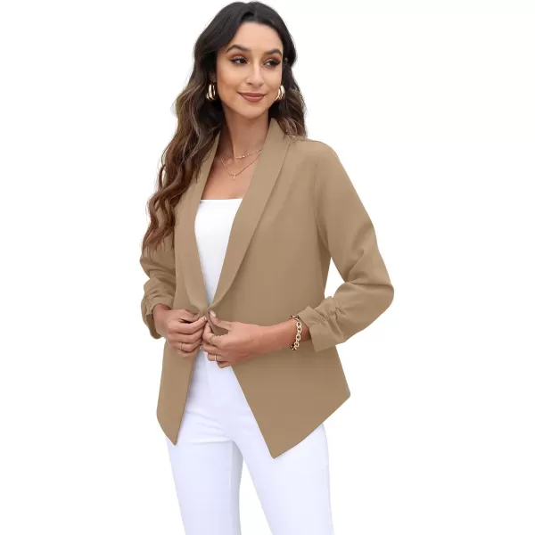GRECERELLE Women's Blazer Suit Open Front Cardigan 3/4 Sleeve Fitted Jacket Casual Office Cropped Blazer