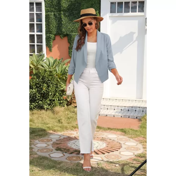 GRECERELLE Women's Blazer Suit Open Front Cardigan 3/4 Sleeve Fitted Jacket Casual Office Cropped Blazer