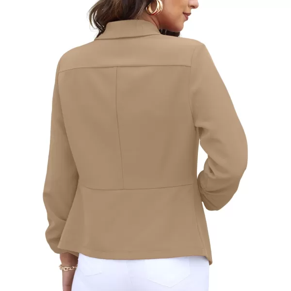 GRECERELLE Women's Blazer Suit Open Front Cardigan 3/4 Sleeve Fitted Jacket Casual Office Cropped Blazer