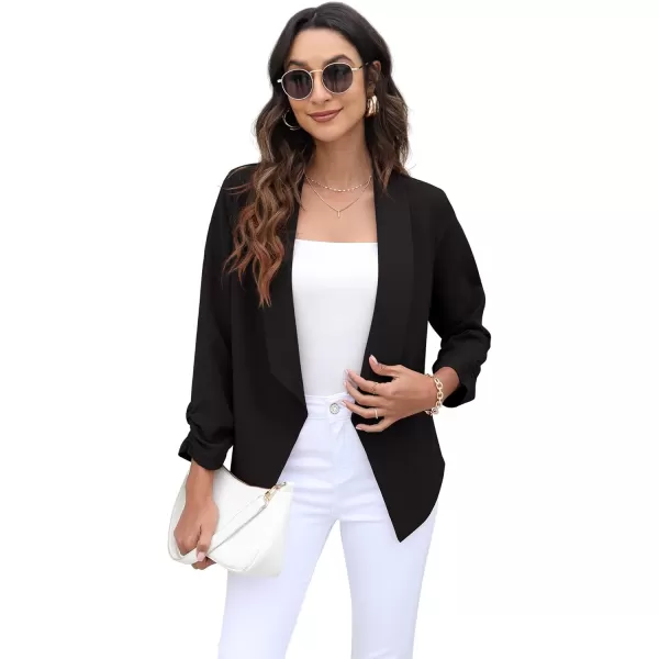 GRECERELLE Women's Blazer Suit Open Front Cardigan 3/4 Sleeve Fitted Jacket Casual Office Cropped Blazer