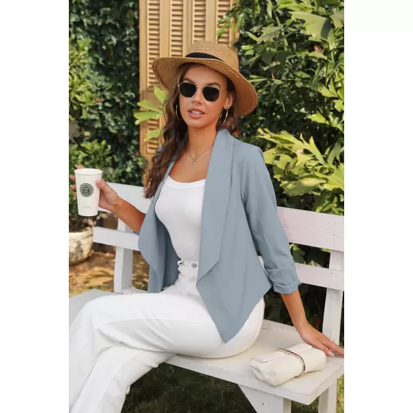 GRECERELLE Women's Blazer Suit Open Front Cardigan 3/4 Sleeve Fitted Jacket Casual Office Cropped Blazer