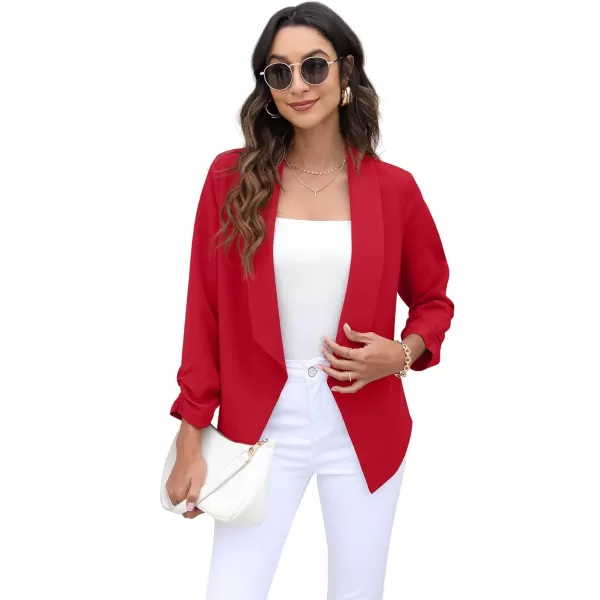 GRECERELLE Women's Blazer Suit Open Front Cardigan 3/4 Sleeve Fitted Jacket Casual Office Cropped Blazer