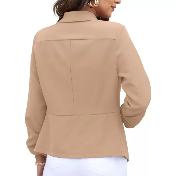 GRECERELLE Women's Blazer Suit Open Front Cardigan 3/4 Sleeve Fitted Jacket Casual Office Cropped Blazer