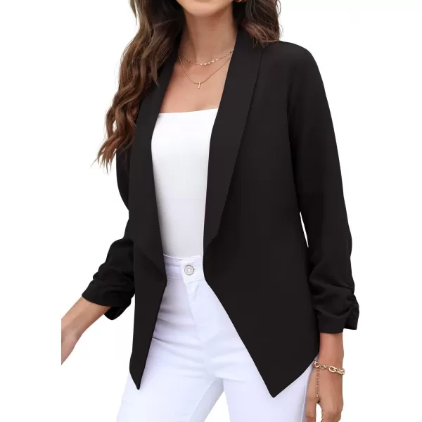 GRECERELLE Women's Blazer Suit Open Front Cardigan 3/4 Sleeve Fitted Jacket Casual Office Cropped Blazer
