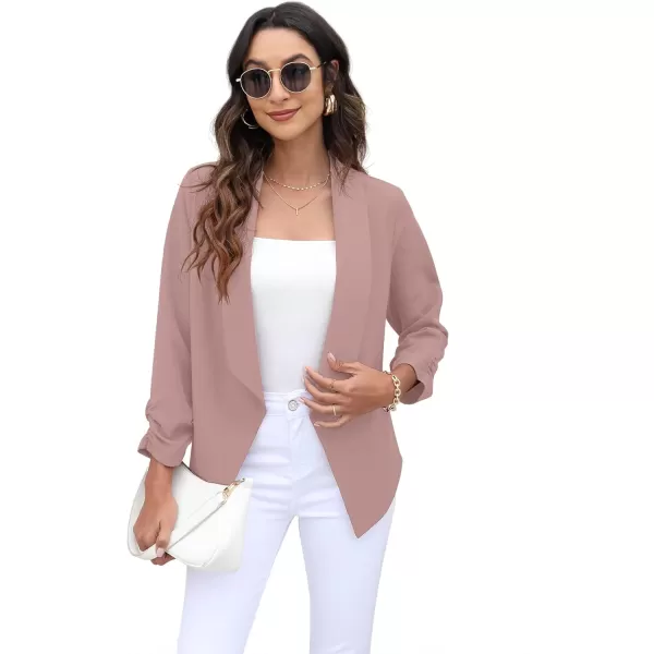 GRECERELLE Women's Blazer Suit Open Front Cardigan 3/4 Sleeve Fitted Jacket Casual Office Cropped Blazer