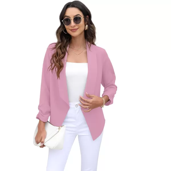 GRECERELLE Women's Blazer Suit Open Front Cardigan 3/4 Sleeve Fitted Jacket Casual Office Cropped Blazer