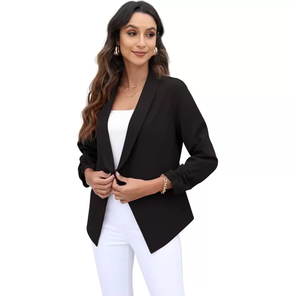 GRECERELLE Women's Blazer Suit Open Front Cardigan 3/4 Sleeve Fitted Jacket Casual Office Cropped Blazer Black-10