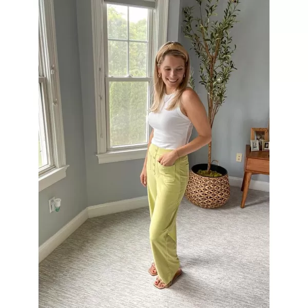GRECERELLE Womens Casual Straight Leg Pants High Waisted Button Stretchy Business Work Trousers with Multiple Pockets