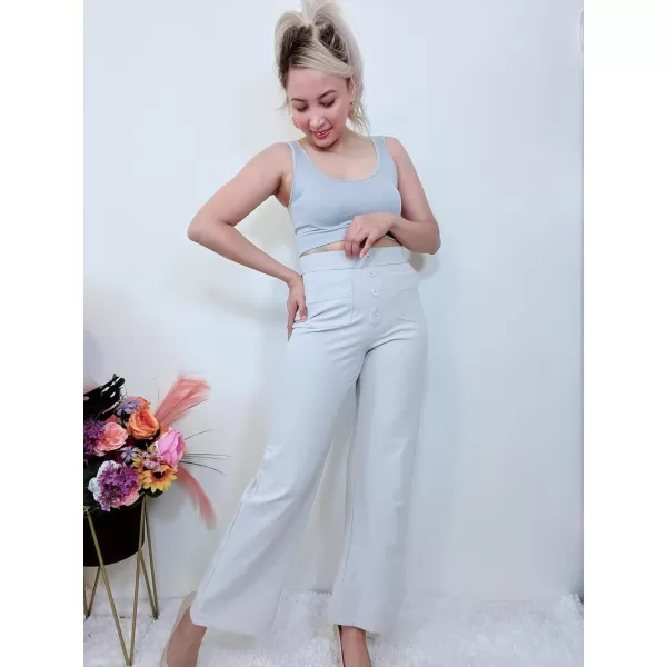 GRECERELLE Womens Casual Straight Leg Pants High Waisted Button Stretchy Business Work Trousers with Multiple Pockets
