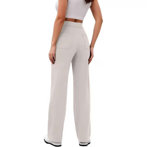 GRECERELLE Womens Casual Straight Leg Pants High Waisted Button Stretchy Business Work Trousers with Multiple Pockets