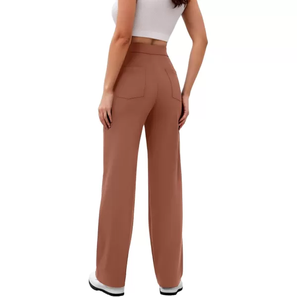 GRECERELLE Womens Casual Straight Leg Pants High Waisted Button Stretchy Business Work Trousers with Multiple Pockets