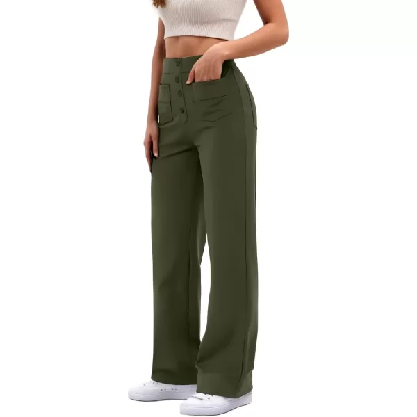 GRECERELLE Womens Casual Straight Leg Pants High Waisted Button Stretchy Business Work Trousers with Multiple Pockets