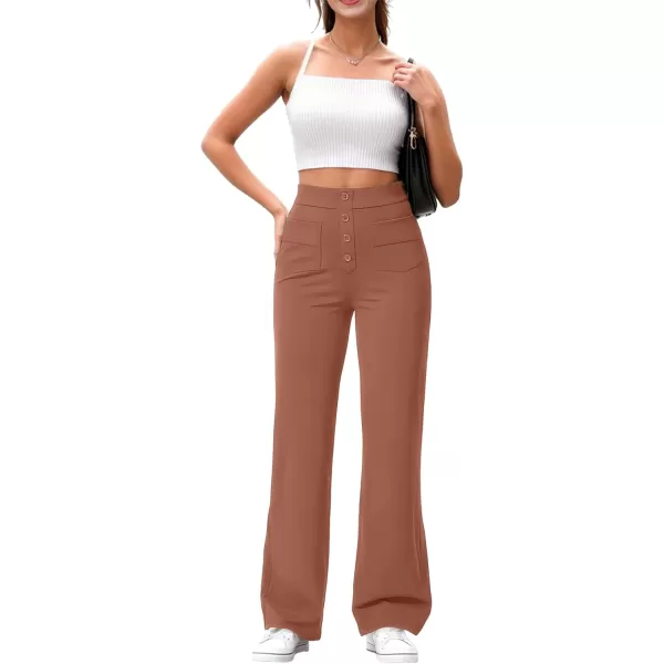 GRECERELLE Womens Casual Straight Leg Pants High Waisted Button Stretchy Business Work Trousers with Multiple Pockets