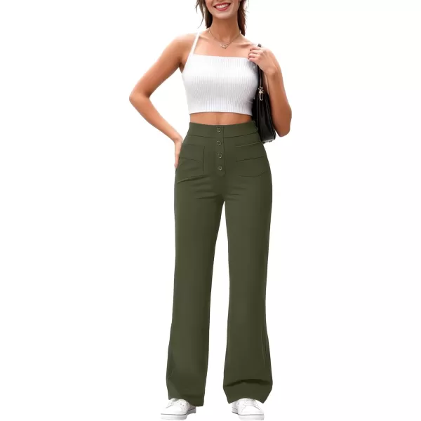 GRECERELLE Womens Casual Straight Leg Pants High Waisted Button Stretchy Business Work Trousers with Multiple Pockets