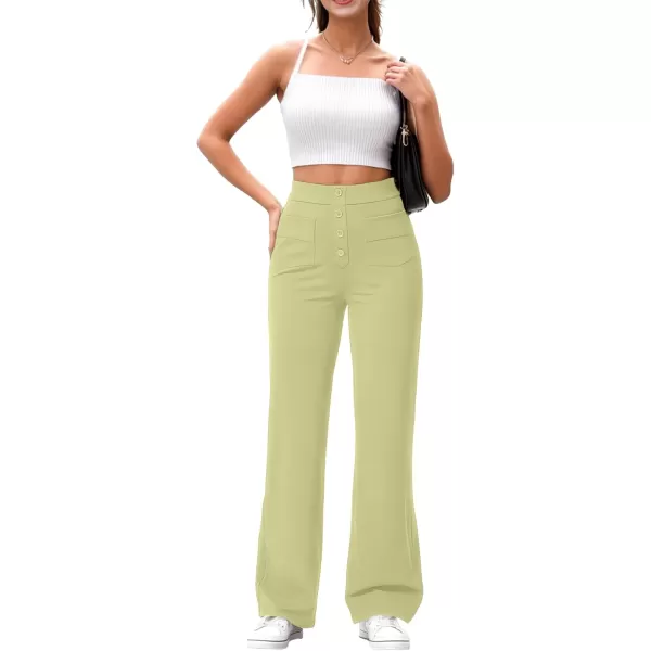 GRECERELLE Womens Casual Straight Leg Pants High Waisted Button Stretchy Business Work Trousers with Multiple Pockets