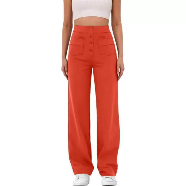 GRECERELLE Womens Casual Straight Leg Pants High Waisted Button Stretchy Business Work Trousers with Multiple Pockets