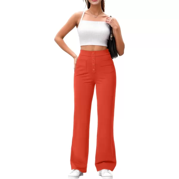 GRECERELLE Womens Casual Straight Leg Pants High Waisted Button Stretchy Business Work Trousers with Multiple Pockets