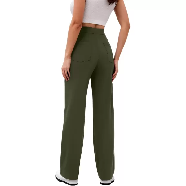 GRECERELLE Womens Casual Straight Leg Pants High Waisted Button Stretchy Business Work Trousers with Multiple Pockets