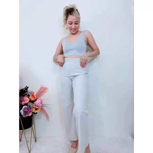 GRECERELLE Womens Casual Straight Leg Pants High Waisted Button Stretchy Business Work Trousers with Multiple Pockets
