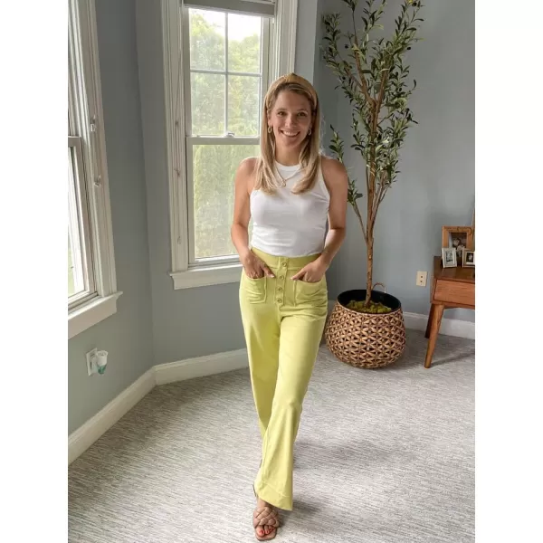 GRECERELLE Womens Casual Straight Leg Pants High Waisted Button Stretchy Business Work Trousers with Multiple Pockets