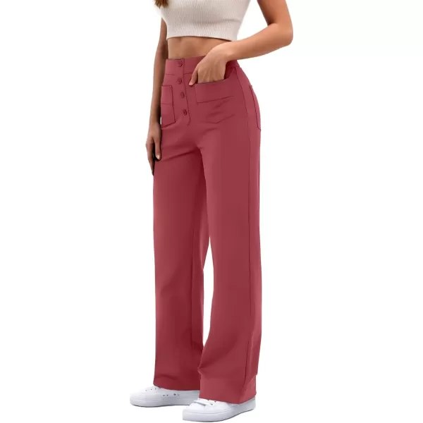 GRECERELLE Womens Casual Straight Leg Pants High Waisted Button Stretchy Business Work Trousers with Multiple Pockets