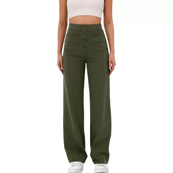 GRECERELLE Womens Casual Straight Leg Pants High Waisted Button Stretchy Business Work Trousers with Multiple Pockets