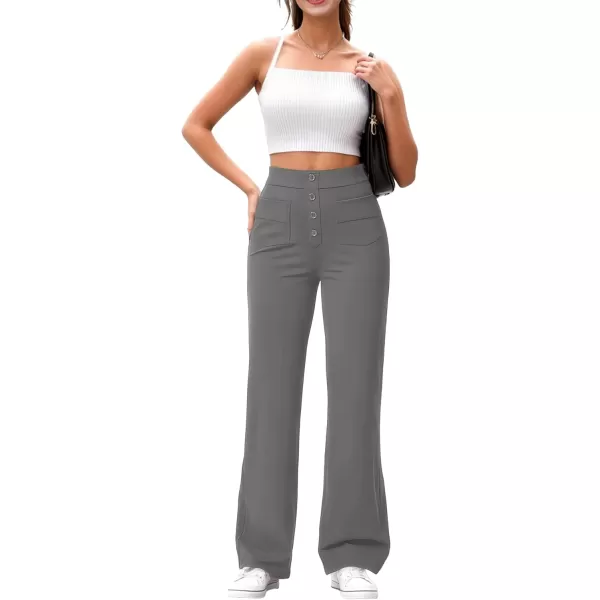 GRECERELLE Womens Casual Straight Leg Pants High Waisted Button Stretchy Business Work Trousers with Multiple Pockets
