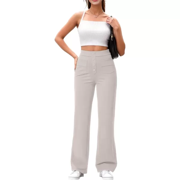 GRECERELLE Womens Casual Straight Leg Pants High Waisted Button Stretchy Business Work Trousers with Multiple Pockets