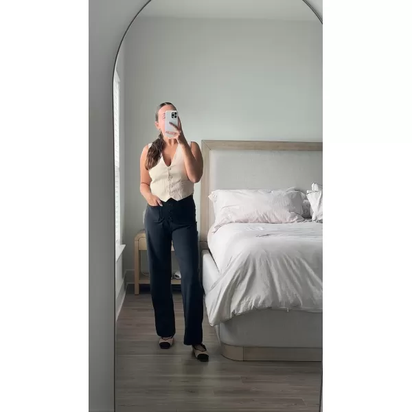 GRECERELLE Womens Casual Straight Leg Pants High Waisted Button Stretchy Business Work Trousers with Multiple Pockets