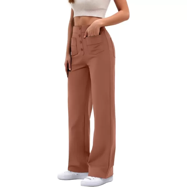 GRECERELLE Womens Casual Straight Leg Pants High Waisted Button Stretchy Business Work Trousers with Multiple Pockets