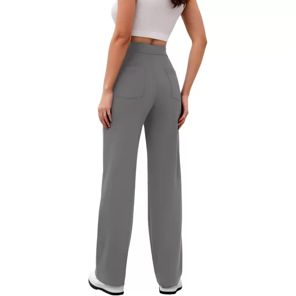 GRECERELLE Womens Casual Straight Leg Pants High Waisted Button Stretchy Business Work Trousers with Multiple Pockets