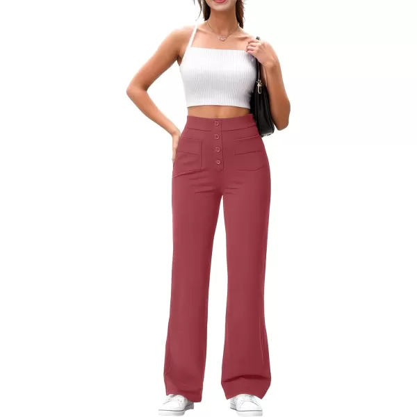 GRECERELLE Womens Casual Straight Leg Pants High Waisted Button Stretchy Business Work Trousers with Multiple Pockets