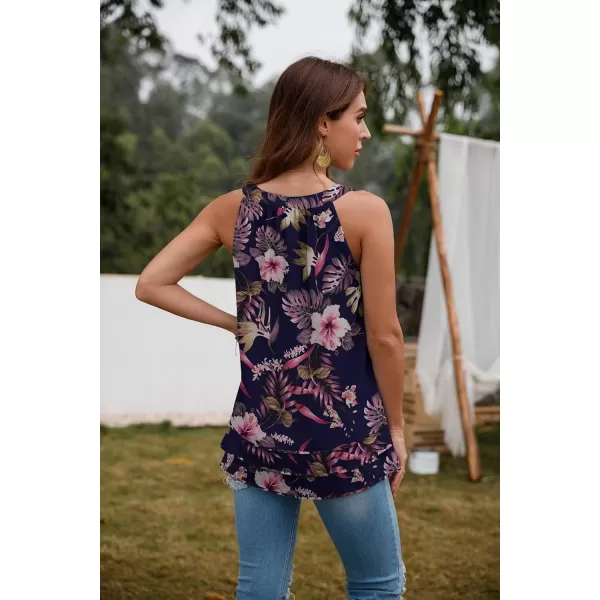 GRECERELLE Womens Halter Tops Casual Sleeveless Tank Tops Pleated Chiffon Vest Shirts Round Neckline Fashion Layered Blouse