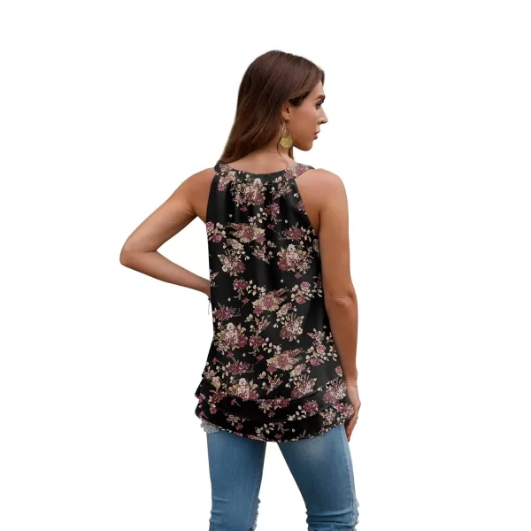 GRECERELLE Womens Halter Tops Casual Sleeveless Tank Tops Pleated Chiffon Vest Shirts Round Neckline Fashion Layered Blouse