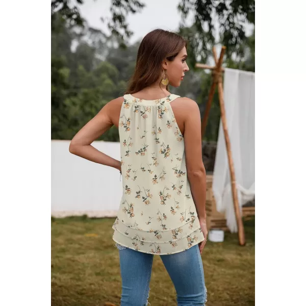 GRECERELLE Womens Halter Tops Casual Sleeveless Tank Tops Pleated Chiffon Vest Shirts Round Neckline Fashion Layered Blouse