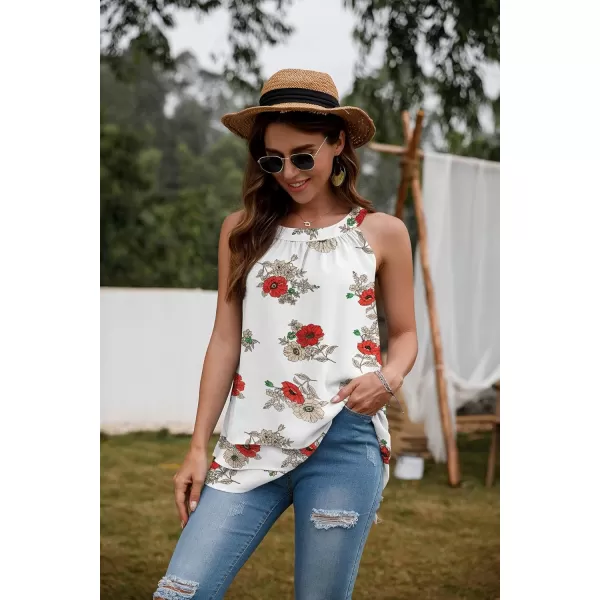GRECERELLE Womens Halter Tops Casual Sleeveless Tank Tops Pleated Chiffon Vest Shirts Round Neckline Fashion Layered Blouse