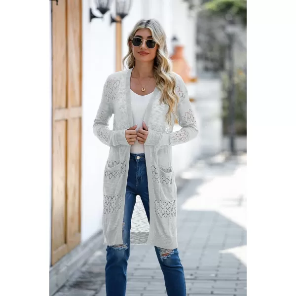 GRECERELLE Womens Lightweight Longer Length Cardigan Long Sleeve Casual Crochet Open-Front Sweater with Pockets