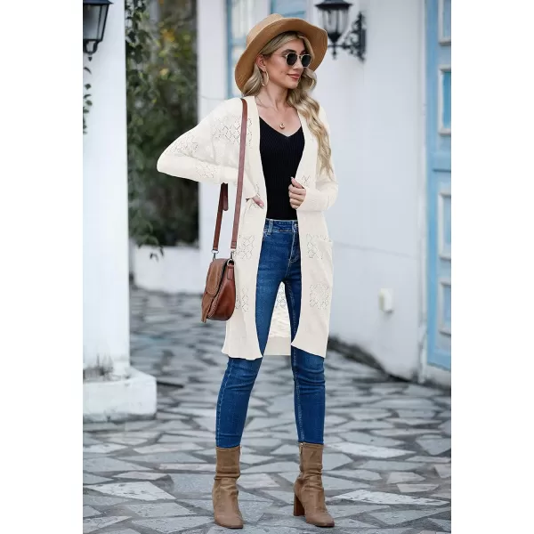 GRECERELLE Womens Lightweight Longer Length Cardigan Long Sleeve Casual Crochet Open-Front Sweater with Pockets