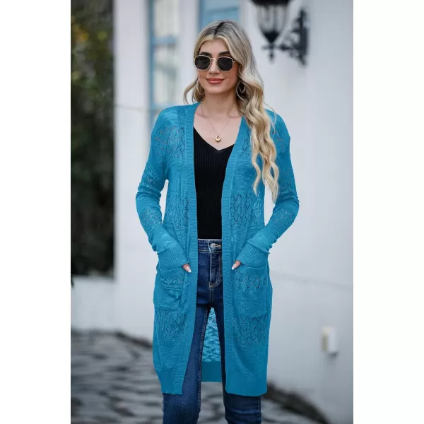 GRECERELLE Womens Lightweight Longer Length Cardigan Long Sleeve Casual Crochet Open-Front Sweater with Pockets