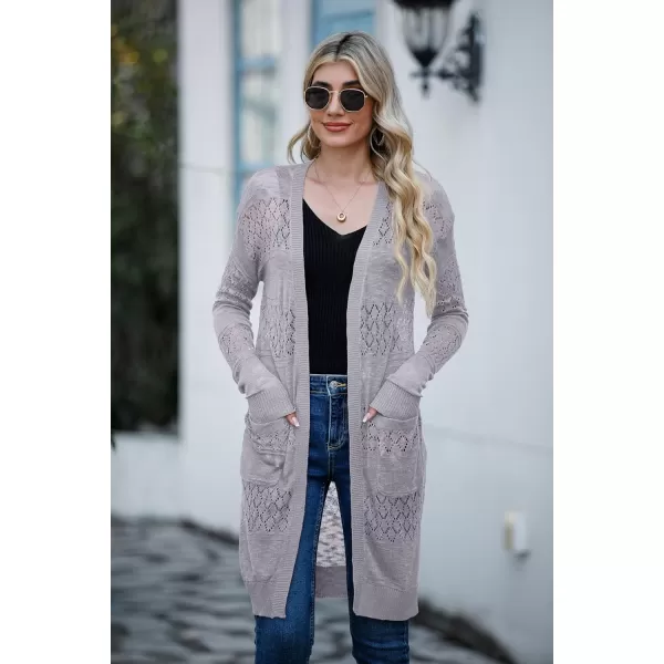 GRECERELLE Womens Lightweight Longer Length Cardigan Long Sleeve Casual Crochet Open-Front Sweater with Pockets