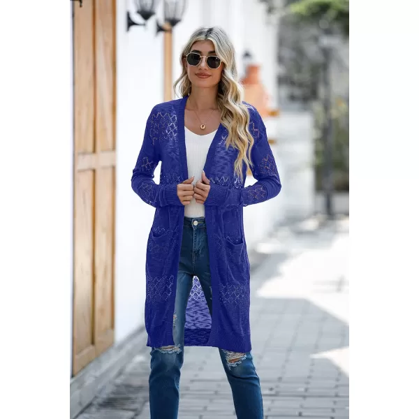 GRECERELLE Womens Lightweight Longer Length Cardigan Long Sleeve Casual Crochet Open-Front Sweater with Pockets