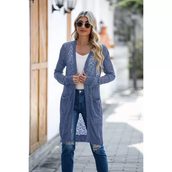 GRECERELLE Womens Lightweight Longer Length Cardigan Long Sleeve Casual Crochet Open-Front Sweater with Pockets
