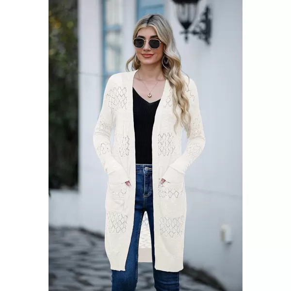 GRECERELLE Womens Lightweight Longer Length Cardigan Long Sleeve Casual Crochet Open-Front Sweater with Pockets