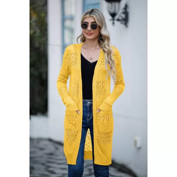 GRECERELLE Womens Lightweight Longer Length Cardigan Long Sleeve Casual Crochet Open-Front Sweater with Pockets