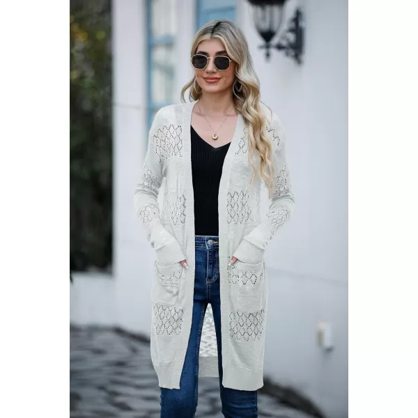 GRECERELLE Womens Lightweight Longer Length Cardigan Long Sleeve Casual Crochet Open-Front Sweater with Pockets