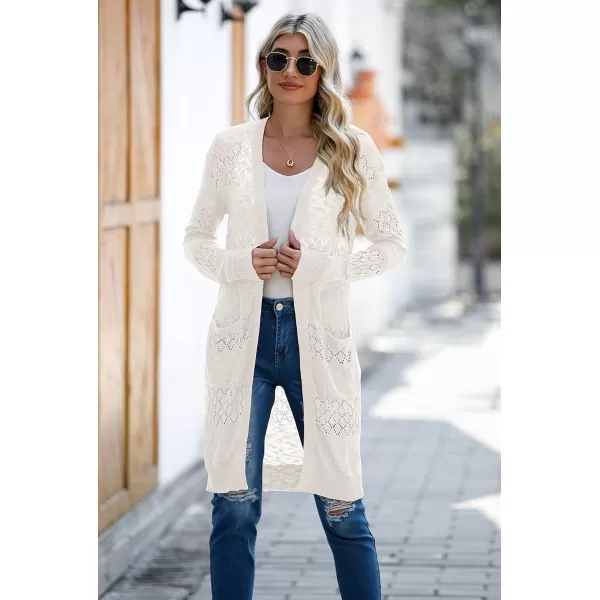 GRECERELLE Womens Lightweight Longer Length Cardigan Long Sleeve Casual Crochet Open-Front Sweater with Pockets