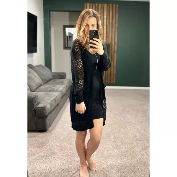 GRECERELLE Womens Lightweight Longer Length Cardigan Long Sleeve Casual Crochet Open-Front Sweater with Pockets